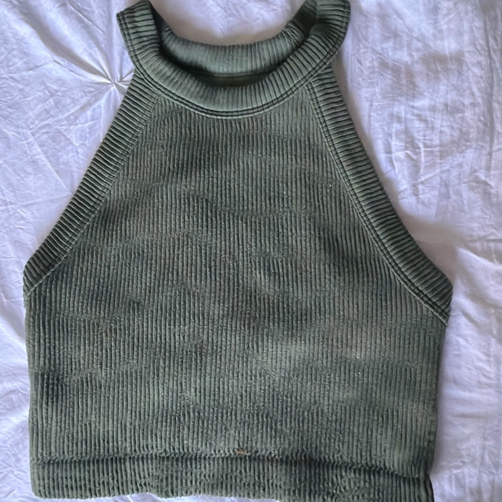 Aerie Real Good Sage/Olive Ribbed Crop Top/Halter Sz M